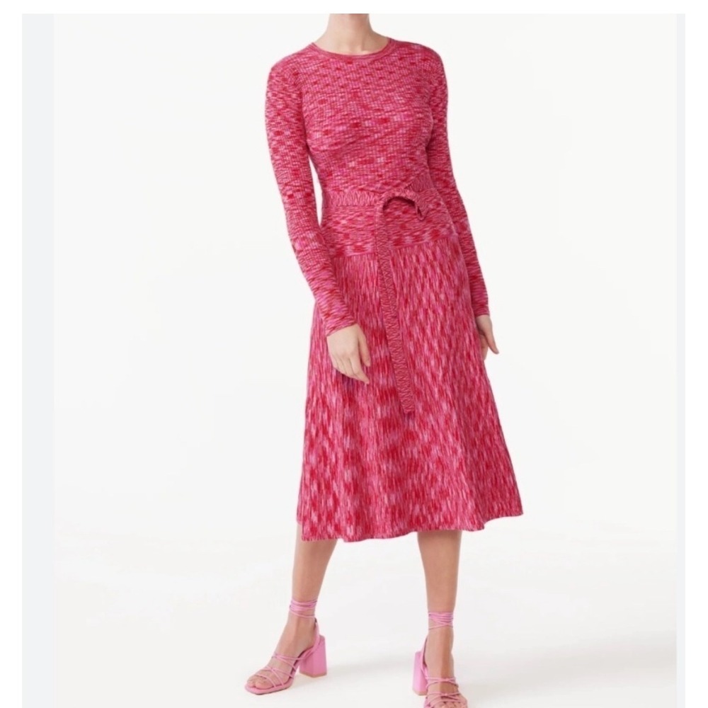 Scoop Long Sleeve Space Dye pink sweater dress size small